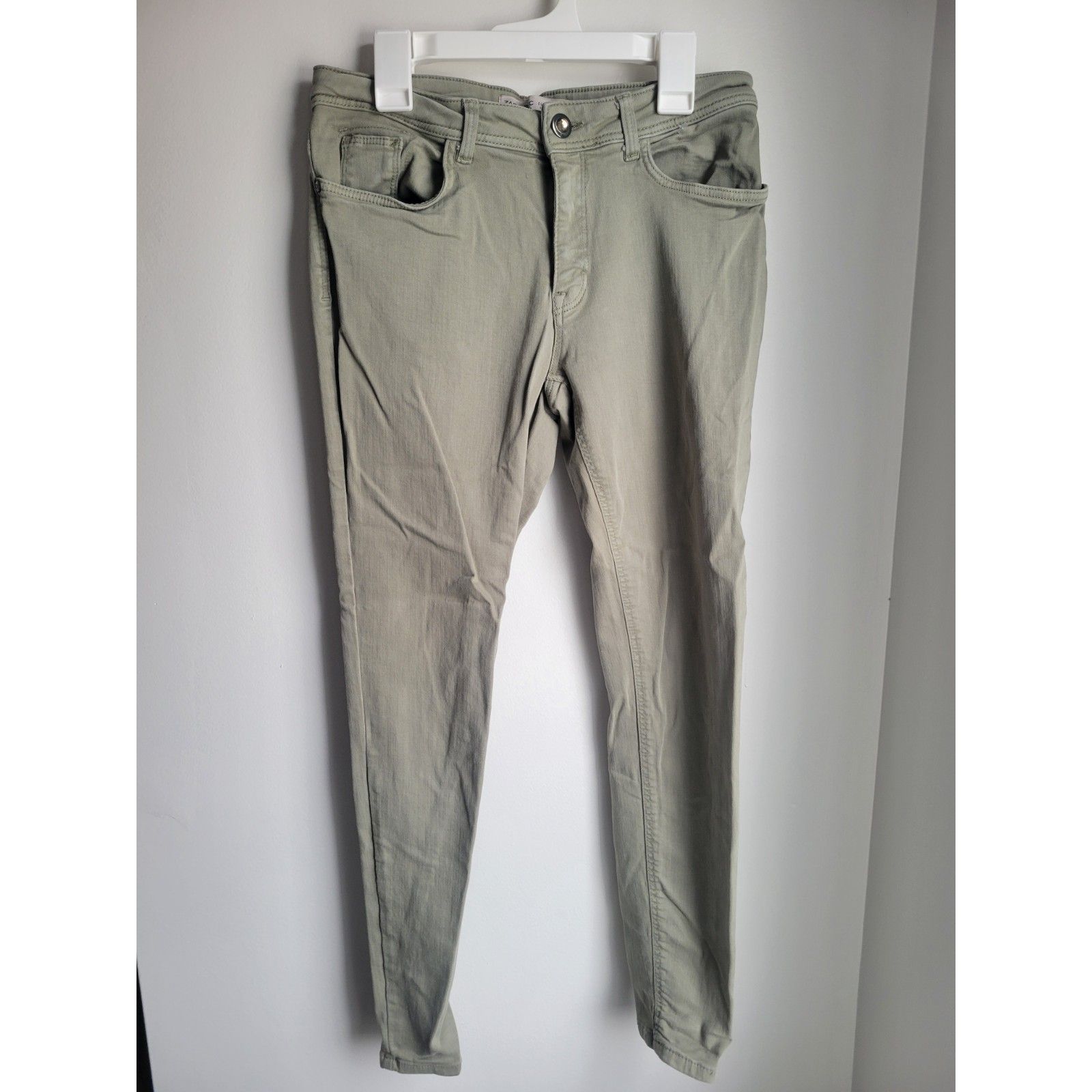 Zara Basic Denim Z1975 Skinny Fit Pale Green Jeans Size Usa 8 Eur 40